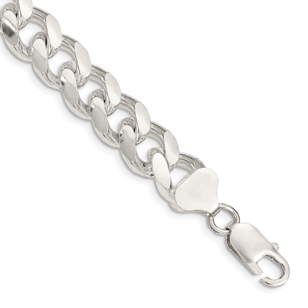 Diamond2Deal 925 Sterling Silver 10.5mm Domed with Side Diamond-Cut Curb Chain Bracelet for Men 8"