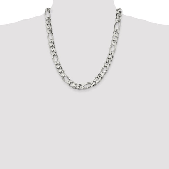 Diamond2Deal 925 Sterling Silver 10.75mm Figaro Chain Necklace for Men 18"