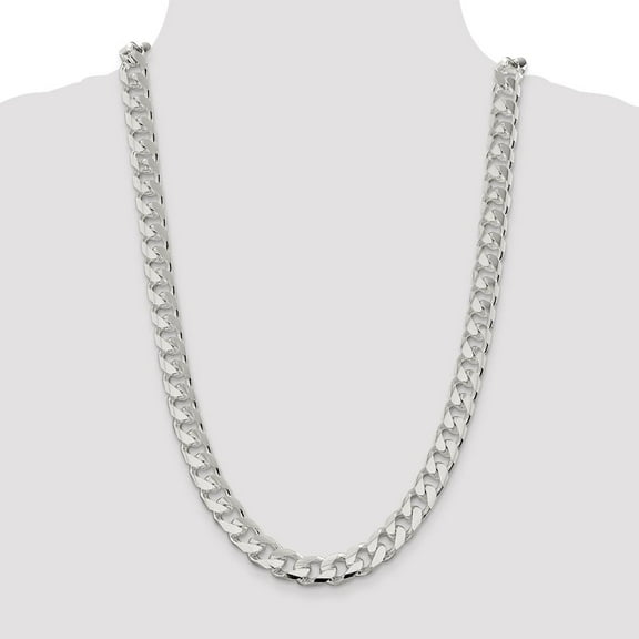 Diamond2Deal 925 Sterling Silver 11mm Domed with Side Diamond-Cut Curb Chain Necklace for Men 22"