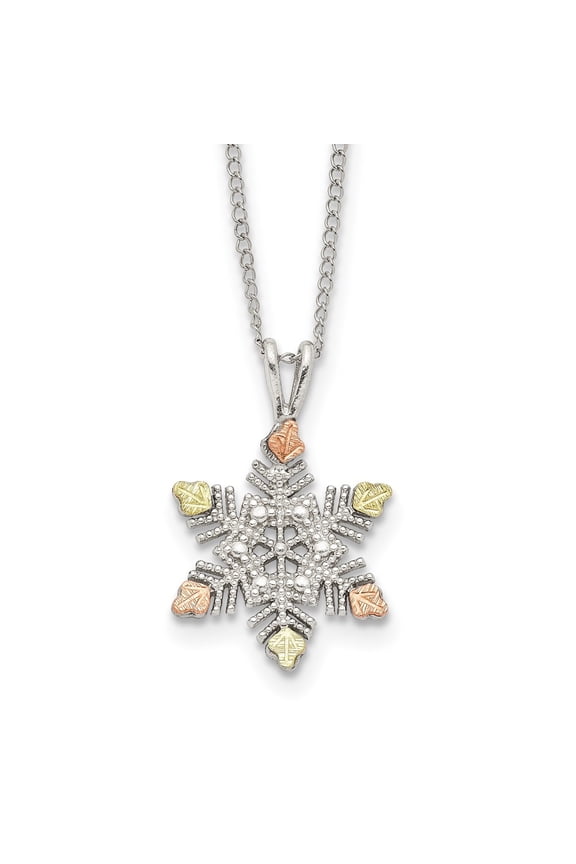 Diamond2Deal 925 Sterling Silver 12K Gold Accents Snowflake Spring Ring Clasp Necklace for Women 18"