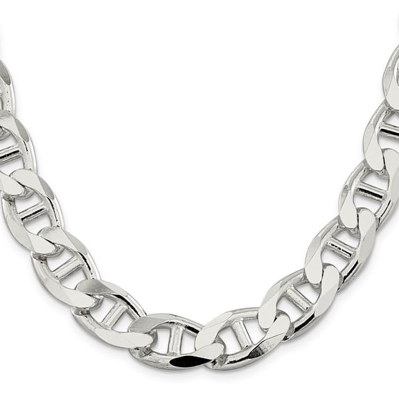 Diamond2Deal 925 Sterling Silver 13.5mm D/C Flat Anchor Curb Chain Necklace for Men 24"