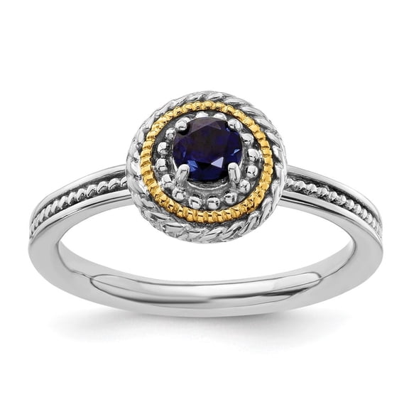 Diamond2Deal 925 Sterling Silver & 14k Created Sapphire Ring for Women Size 7