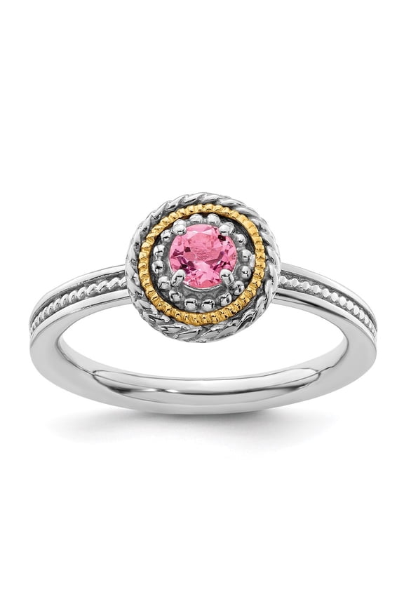 925 Sterling Silver & 14k Stackable Expressions Pink Tourmaline Ring for Women Size 10