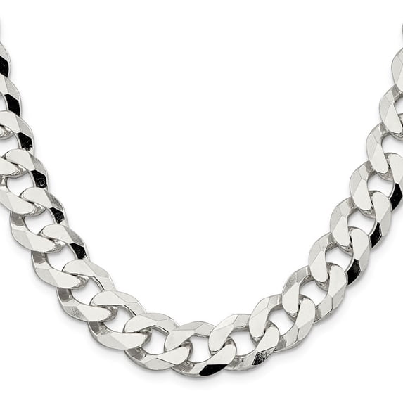 Diamond2Deal 925 Sterling Silver 14mm Beveled Curb Chain Necklace for Men 24"