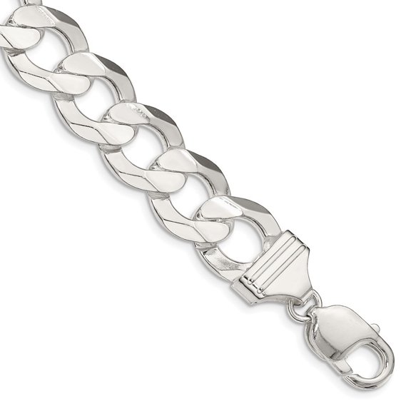 Diamond2Deal 925 Sterling Silver 14mm Concave Beveled Curb Chain Bracelet for Men 9"