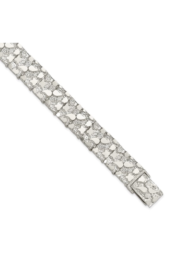 925 Sterling Silver 15mm Nugget Bracelet for Women 8.5"