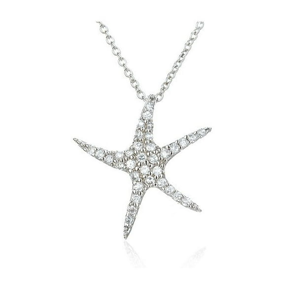 Diamond2Deal 925 Sterling Silver 16+2in w/Extender Rhodium-plated CZ Starfish Necklace for Women 18"