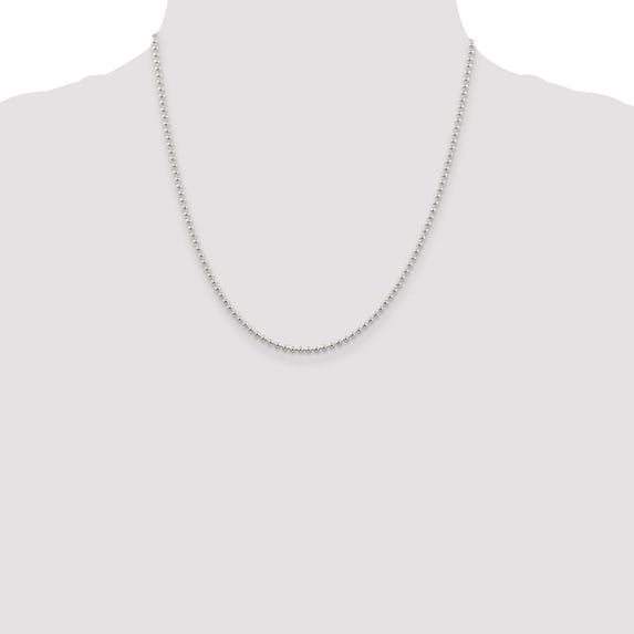 Diamond2Deal 925 Sterling Silver 2.35mm Beaded Chain Necklace for Women 22"