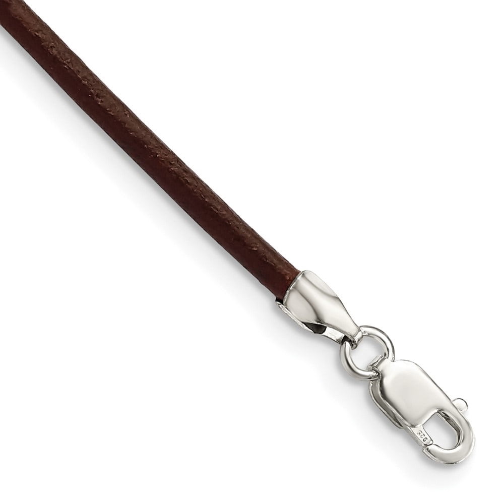Diamond2Deal 925 Sterling Silver 2 mm Brown Leather Cord Necklace for Women 16"