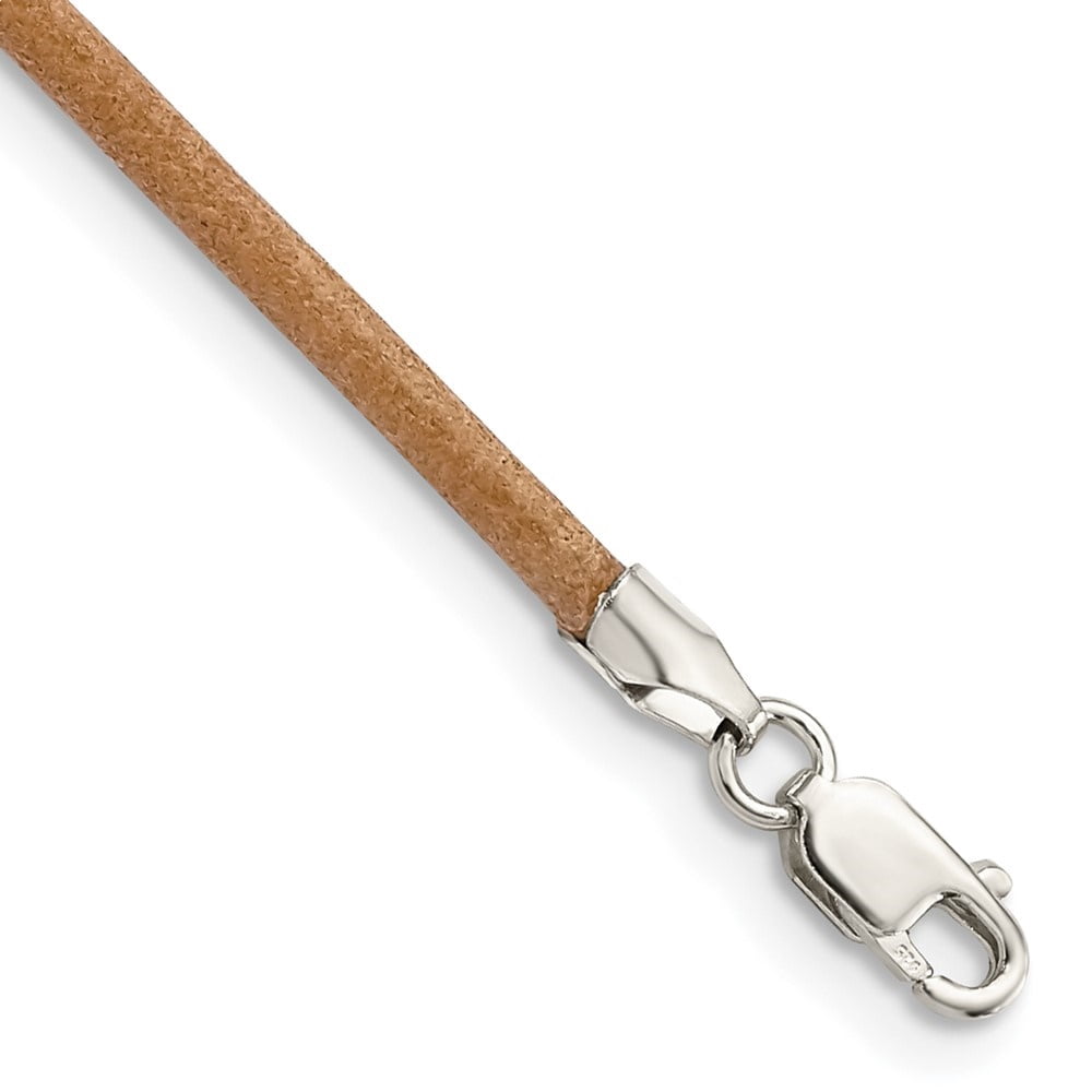 Diamond2Deal 925 Sterling Silver 2mm Natural Leather Cord Necklace for Women 16"