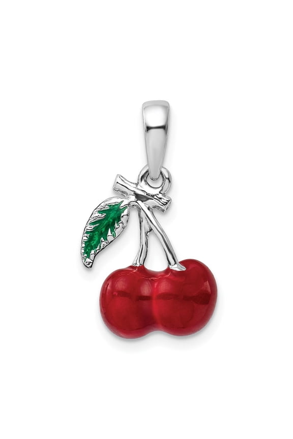 925 Sterling Silver 3D Enameled Cherries Pendant for Women (L- 0.87 in, W-0.5 in)