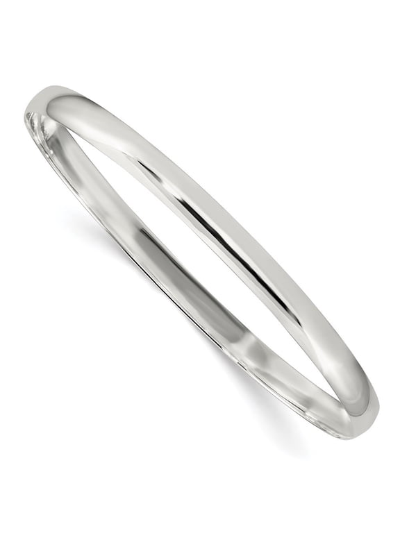 925 Sterling Silver 4.5mm Solid Polished Plain Slip-On Bangle Bracelet for Women 7.5"