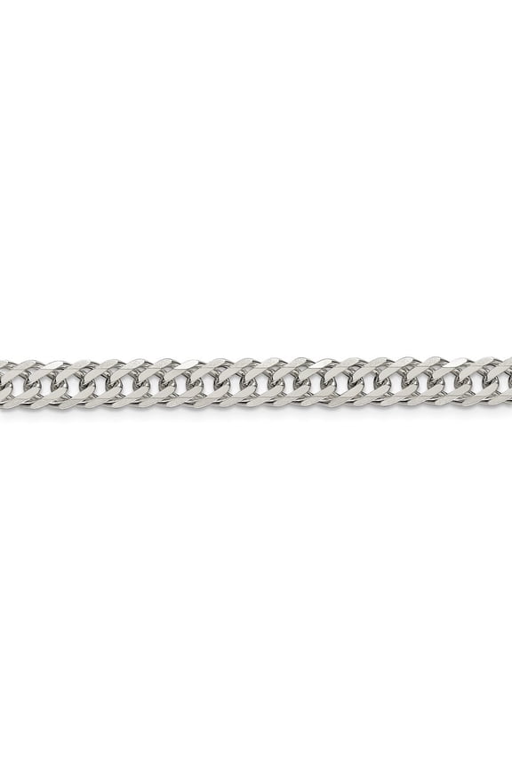 925 Sterling Silver 6.25mm 6 Side Diamond-Cut Flat Double Curb Chain Necklace for Men 18"