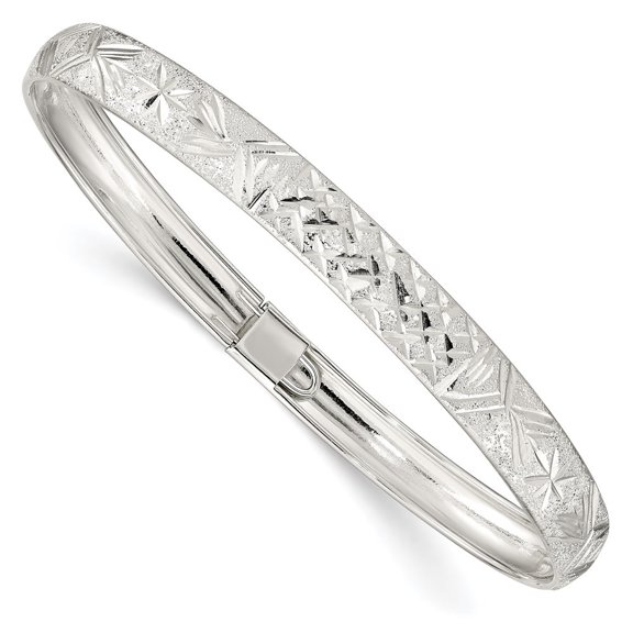 Diamond2Deal 925 Sterling Silver 6.5mm Laser and Diamond-Cut Flexible Bangle Bracelet for Women 7"