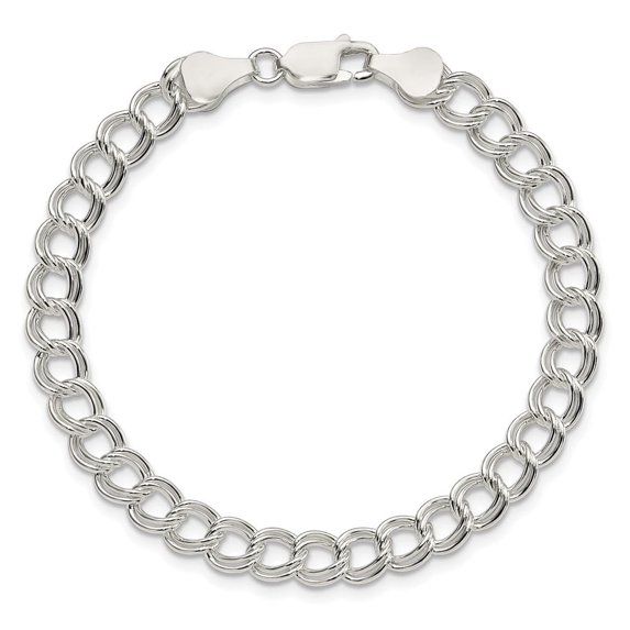 Diamond2Deal 925 Sterling Silver 6mm Solid Double Link Charm Bracelet for Men 8.5"