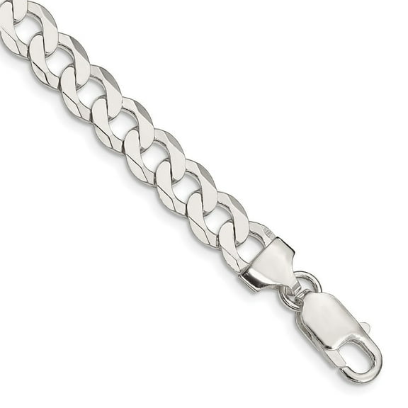 Diamond2Deal 925 Sterling Silver 7.5mm Flat Curb Chain Bracelet for Men 7"