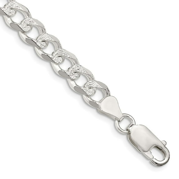 Diamond2Deal 925 Sterling Silver 7.5mm Pave Curb Chain Bracelet for Men 8"
