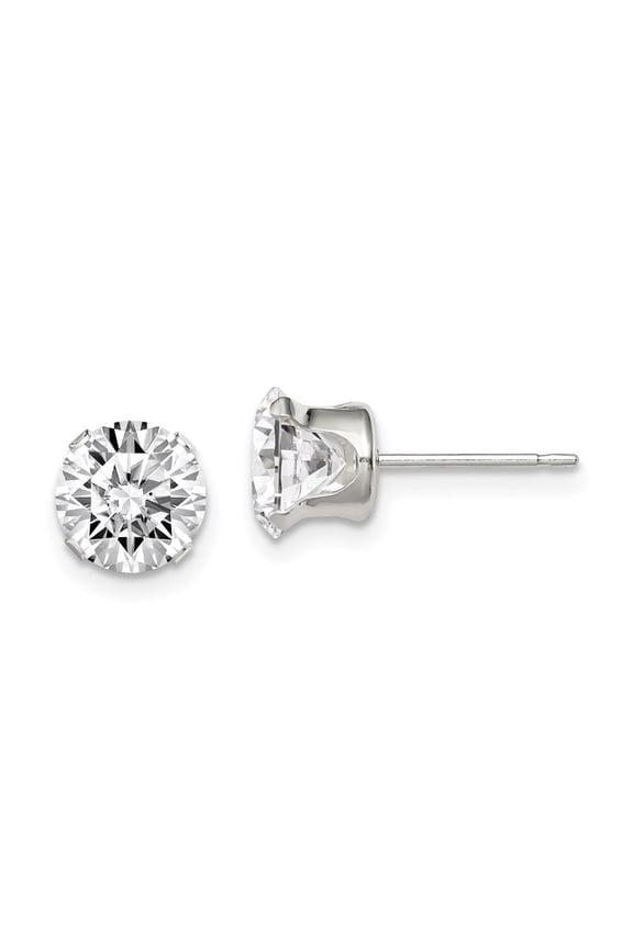 Diamond2Deal 925 Sterling Silver 7mm Round Snap Set Cubic Zirconia Stud Earrings for Women (L- 0.28 inch, W- 0.28 inch)