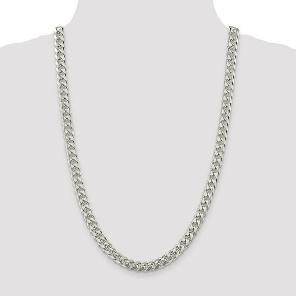Diamond2Deal 925 Sterling Silver 8.5mm Domed with Side Diamond-Cut Curb Chain Necklace for Men 20"