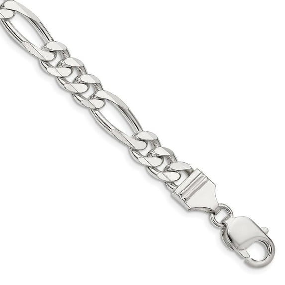 Diamond2Deal 925 Sterling Silver 8mm Figaro Chain Bracelet for Men 8"