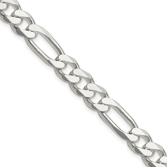 Diamond2Deal 925 Sterling Silver 8mm Figaro Chain Necklace for Men 22"