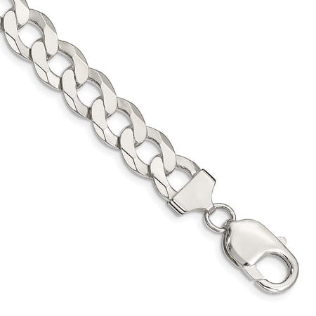 Diamond2Deal 925 Sterling Silver 9.75mm Flat Curb Chain Bracelet for Men 9"