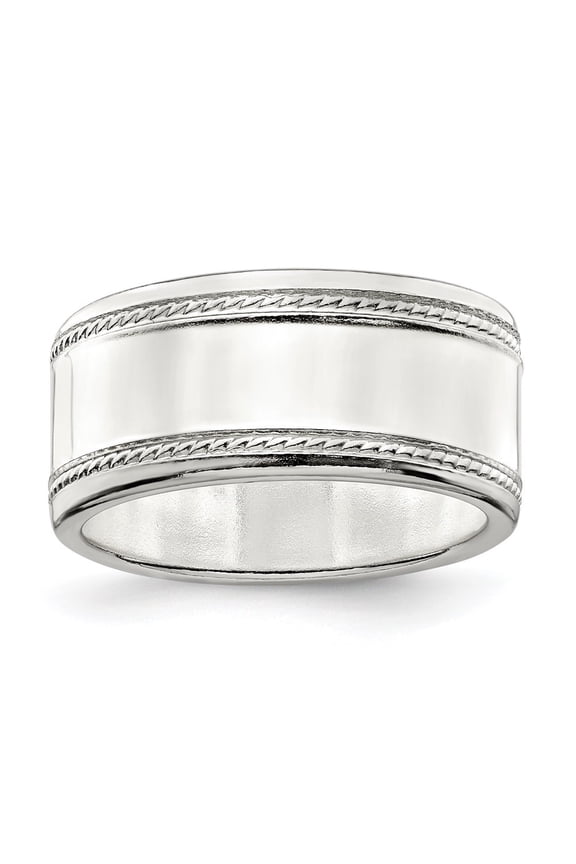 925 Sterling Silver 9mm Designed Edge Band Ring Size 11 for Women