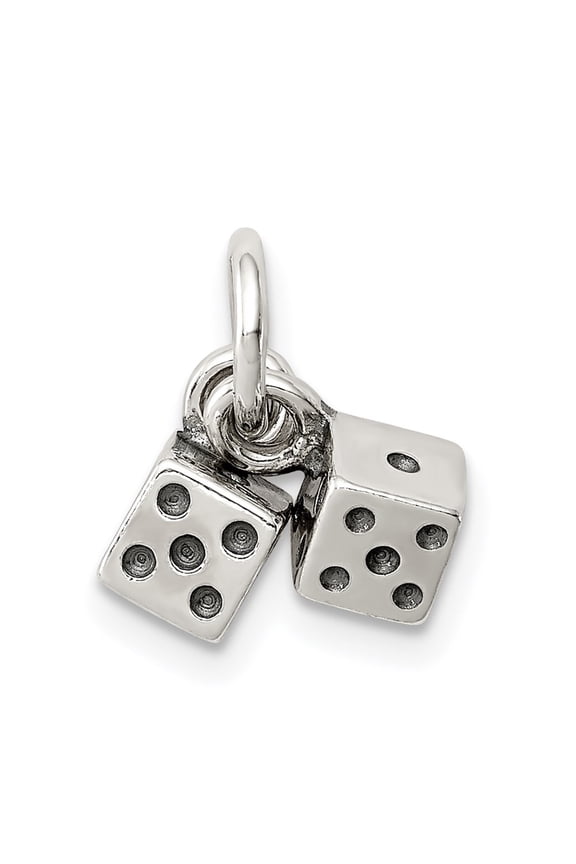 925 Sterling Silver Antique Dice Charm Pendant for Women (L- 0.44 in, W- 0.44 in)