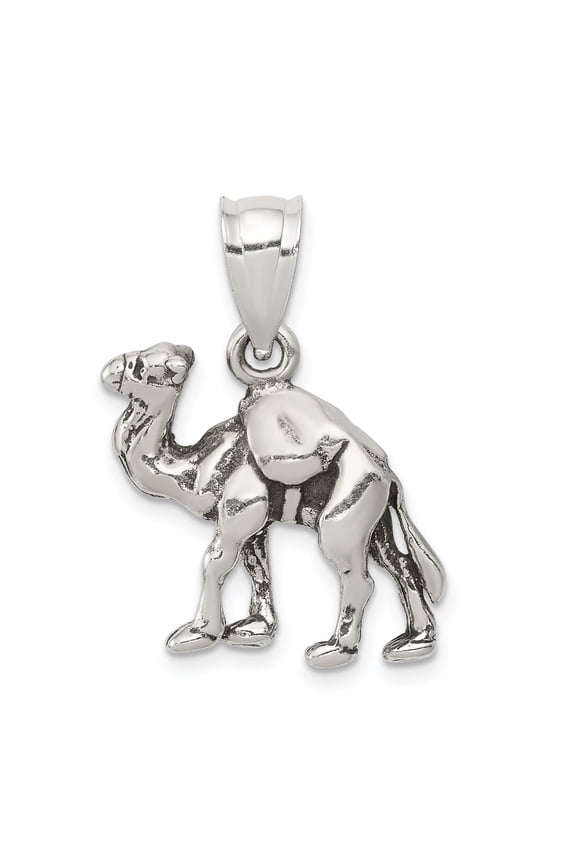 925 Sterling Silver Antiqued 3-D Camel Reversible Pendant for Women