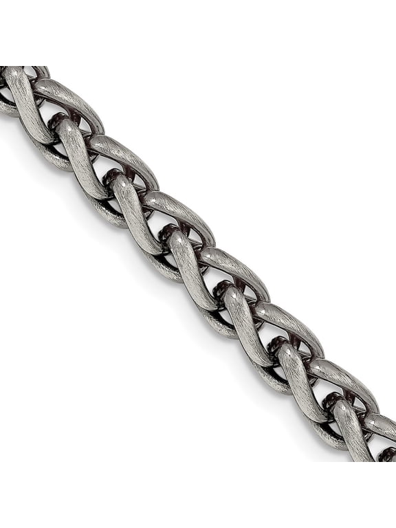 Diamond2Deal 925 Sterling Silver Antiqued 6mm Round Spiga Chain Necklace for Men 20"