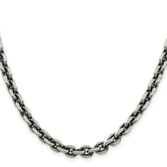 Diamond2Deal 925 Sterling Silver Antiqued 7.0mm Diamond-Cut Elongated Open Link Chain Necklace for Men 20"