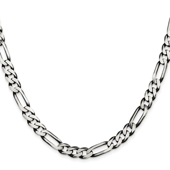 Diamond2Deal 925 Sterling Silver Antiqued 7.5mm Figaro Chain Necklace for Men 20"