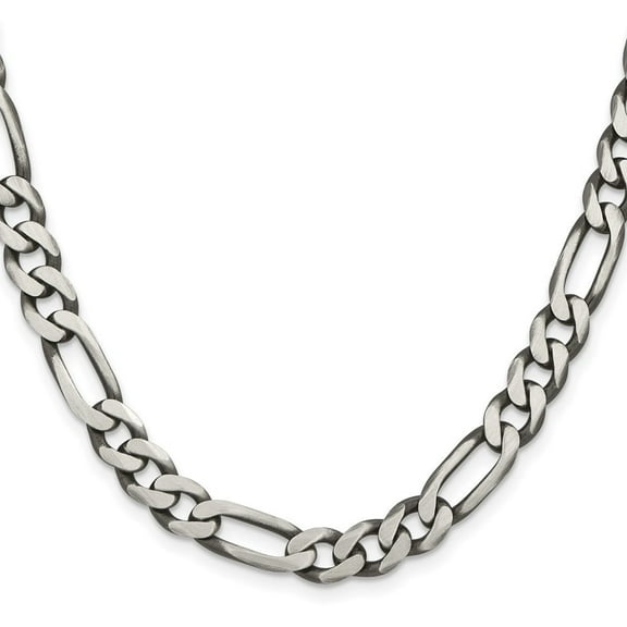 Diamond2Deal 925 Sterling Silver Antiqued 7.75mm Figaro Chain Necklace for Men 20"