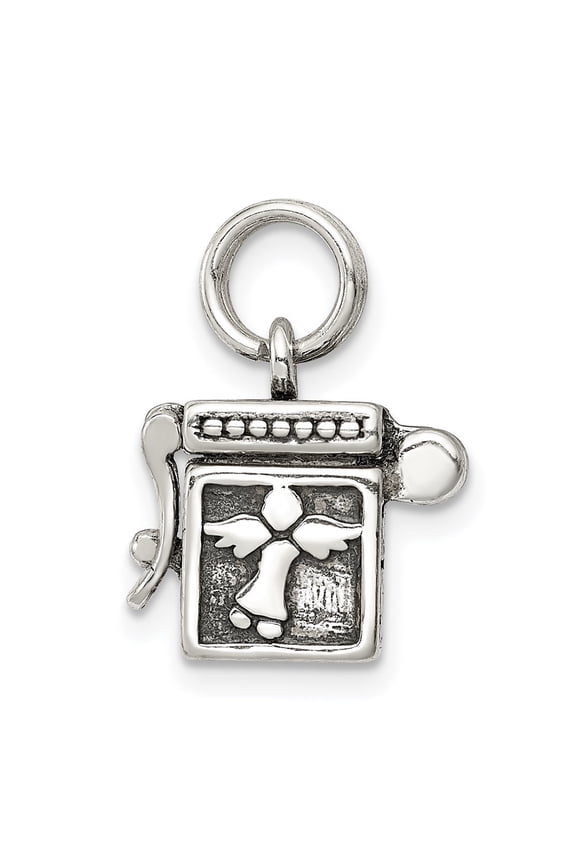 925 Sterling Silver Antiqued Angel Prayer Box Pendant for Women (L- 0.52 in, W- 0.4 in)