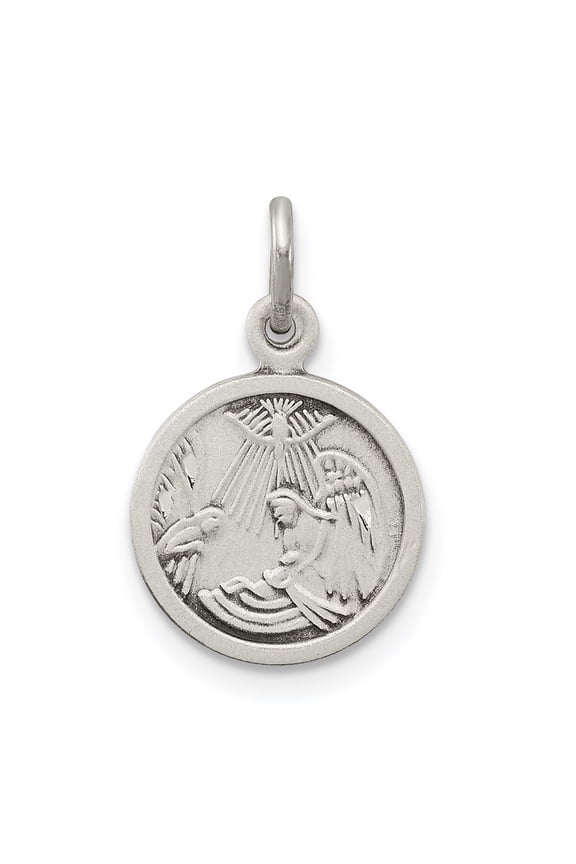 925 Sterling Silver Antiqued Baptism Medal Pendant for Women (L- 0.63 in, W- 0.44 in)