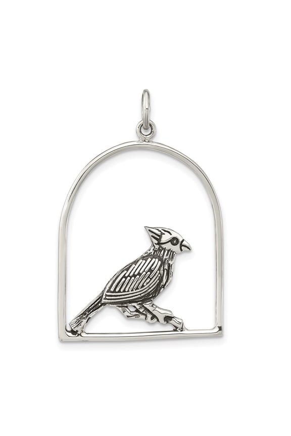 925 Sterling Silver Antiqued Bird on Branch in Cage Pendant for Women (L-37.41 mm, W-24 mm)