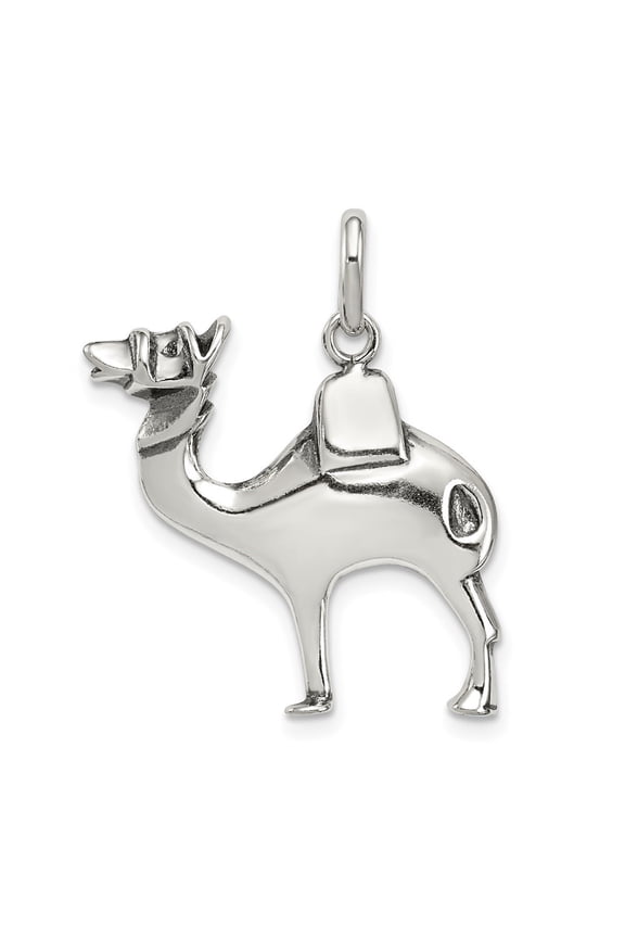 925 Sterling Silver Antiqued Camel Charm Pendant for Women (L- 0.91 in, W-0.83 in)