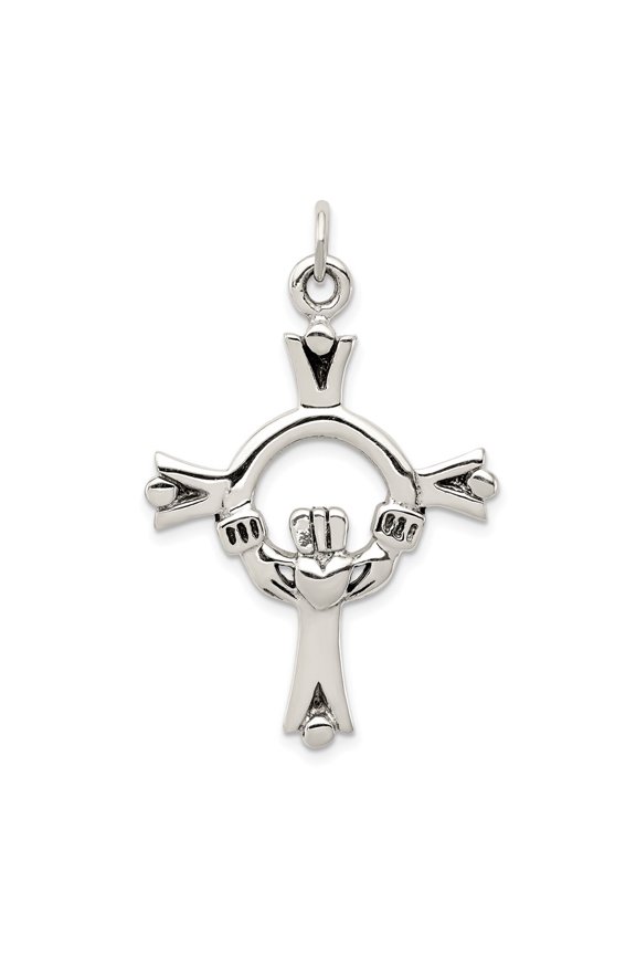 925 Sterling Silver Antiqued Claddagh Cross Pendant for Women (L- 1.66 in, W- 0.99 in)