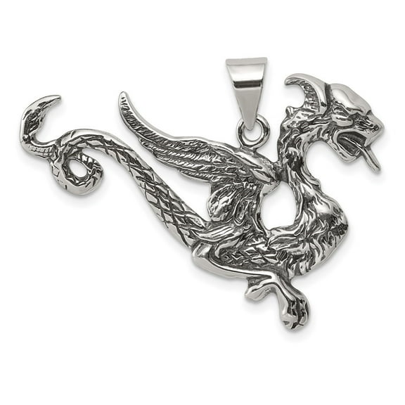 Diamond2Deal 925 Sterling Silver Antiqued Dragon Charm Pendant for Men(L- 1.07 in, W-1.46 in)