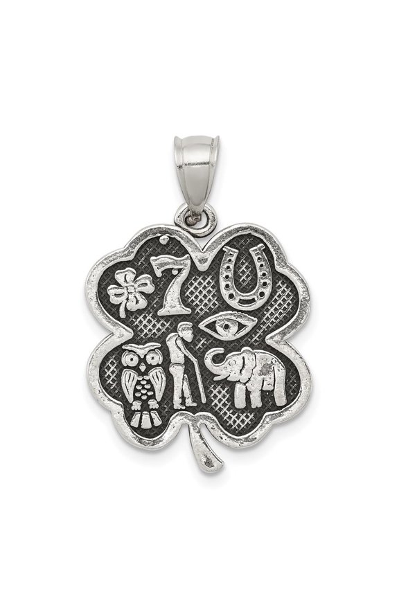 925 Sterling Silver Antiqued Good Luck Icon Cr Pendant for Men