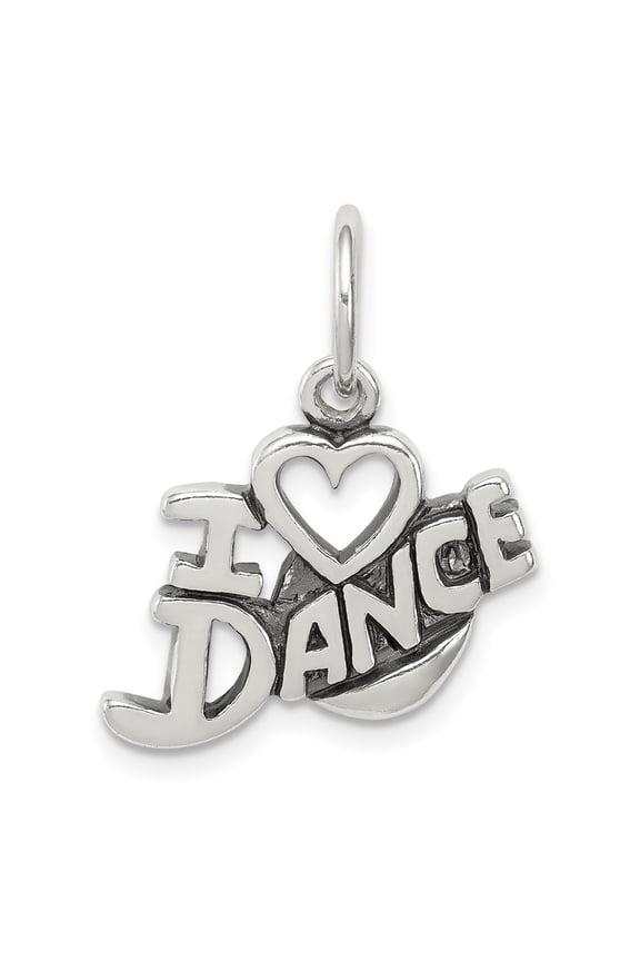 925 Sterling Silver Antiqued I Love Dance Charm Pendant for Women