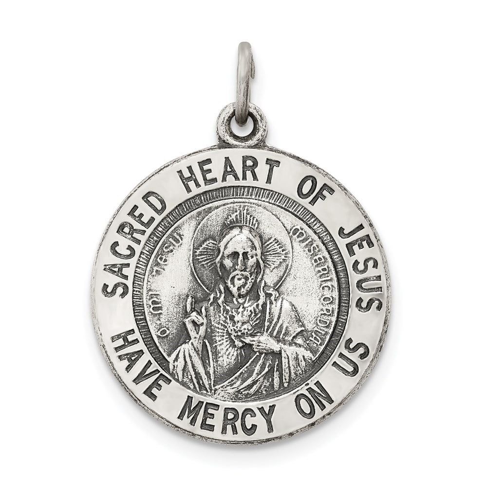 Diamond2Deal 925 Sterling Silver Antiqued Sacred Heart of Jesus Medal ...