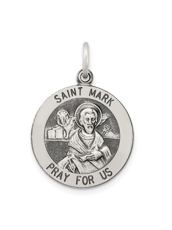 925 Sterling Silver Antiqued Saint Mark Medal Pendant for Women