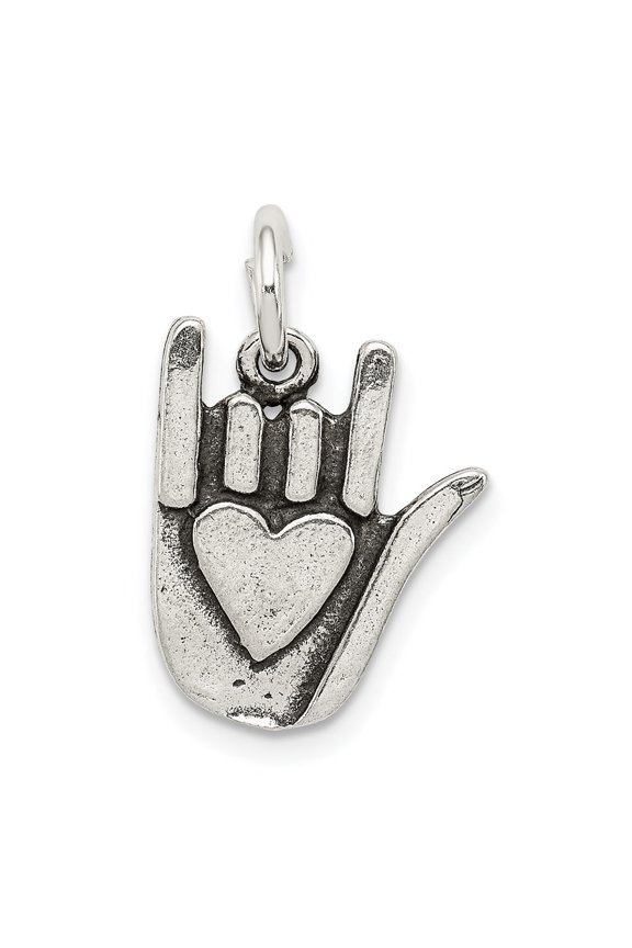 925 Sterling Silver Antiqued Sign Language Charm Pendant for Women