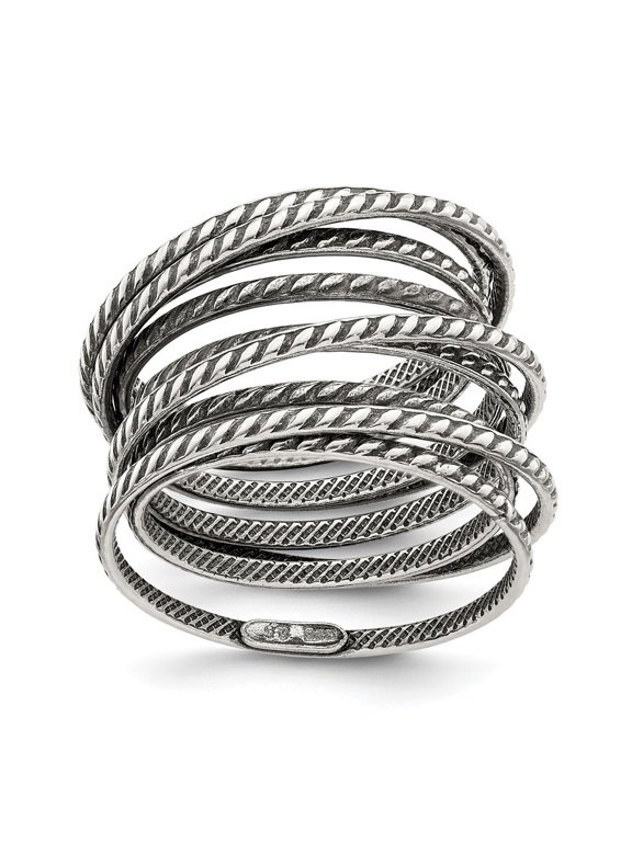 925 Sterling Silver Antiqued Textured One Piece Spring for Women Ring for Women Size- 7