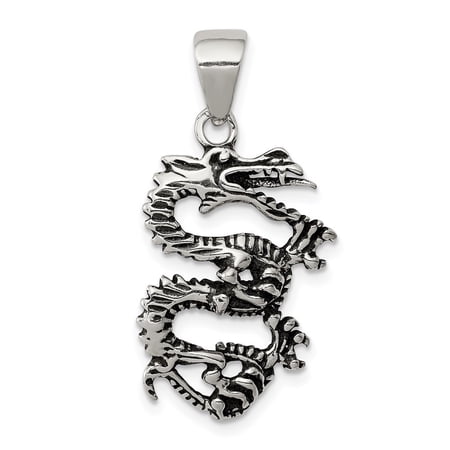 Diamond2Deal 925 Sterling Silver Antiqued and Textured Dragon Pendant for Men (L- 1.24 inch)
