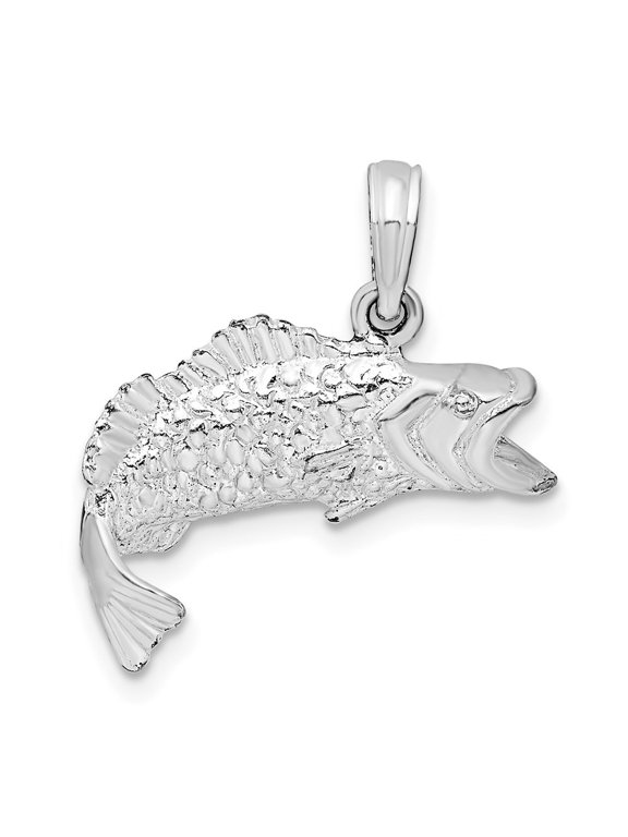 925 Sterling Silver Bass Fish Curved Tail Pendant for Women (L- 0.81 in, W-0.75 in)