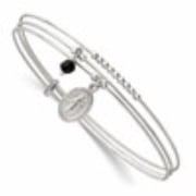 Diamond2Deal 925 Sterling Silver Beaded Miraculous Medal and Black Glass Bead Triple Band Slip-on Bangle Bracelet for Women