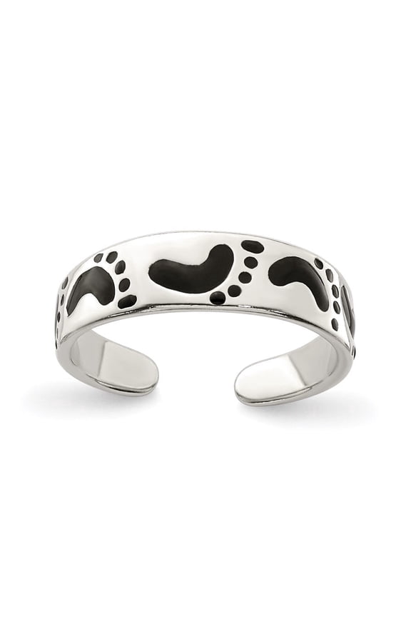 925 Sterling Silver Black Enameled Feet Adjustable Toe Ring for Women