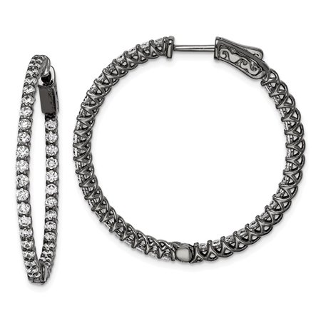 Diamond2Deal 925 Sterling Silver Black Rhod-plated 78 Stone 2mm Cubic Zirconia In-Out Hinged Hoop Earrings for Women